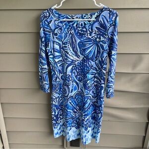 Lilly Pulitzer Hollee T-Shirt Dress Sneak a Beak Blue Size XS Beach Floral Vacay